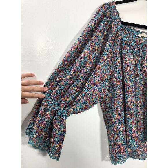 Ramy Brook Top Blouse Embroidered Eyelet Oakleigh Printed Off Shoulder - Picture 4 of 11